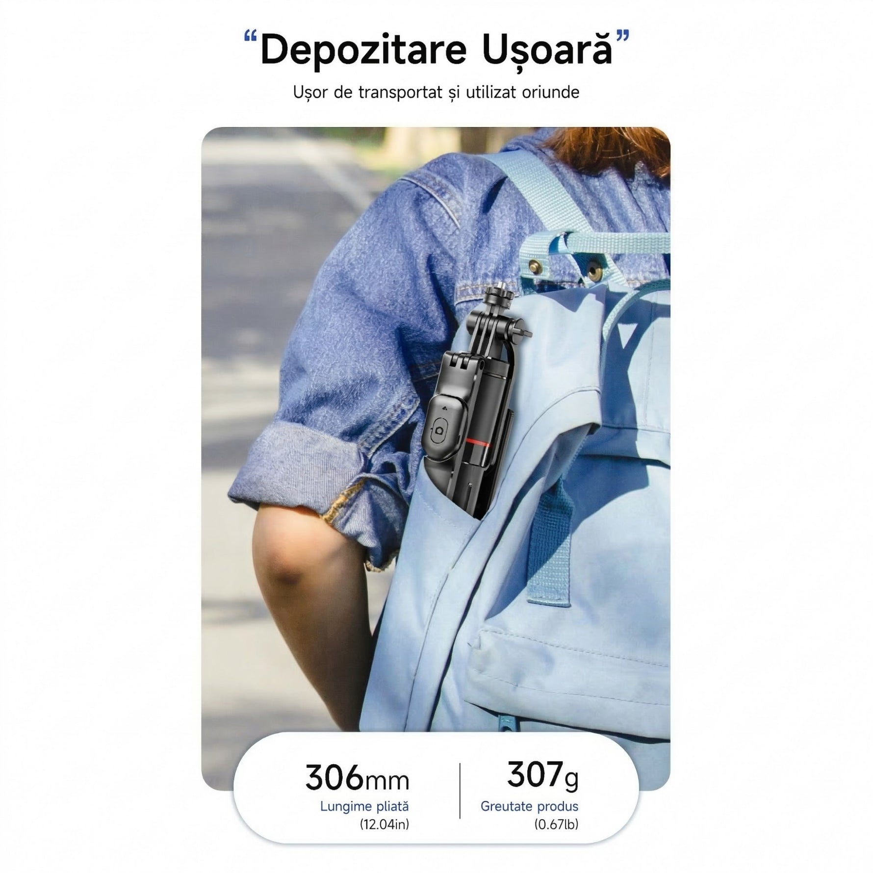 Selfie Stick Pentru Telefon, Flippy, Trepied Aluminiu Extensibil, Telecomanda Bluetooth Reincarcabila, Pentru