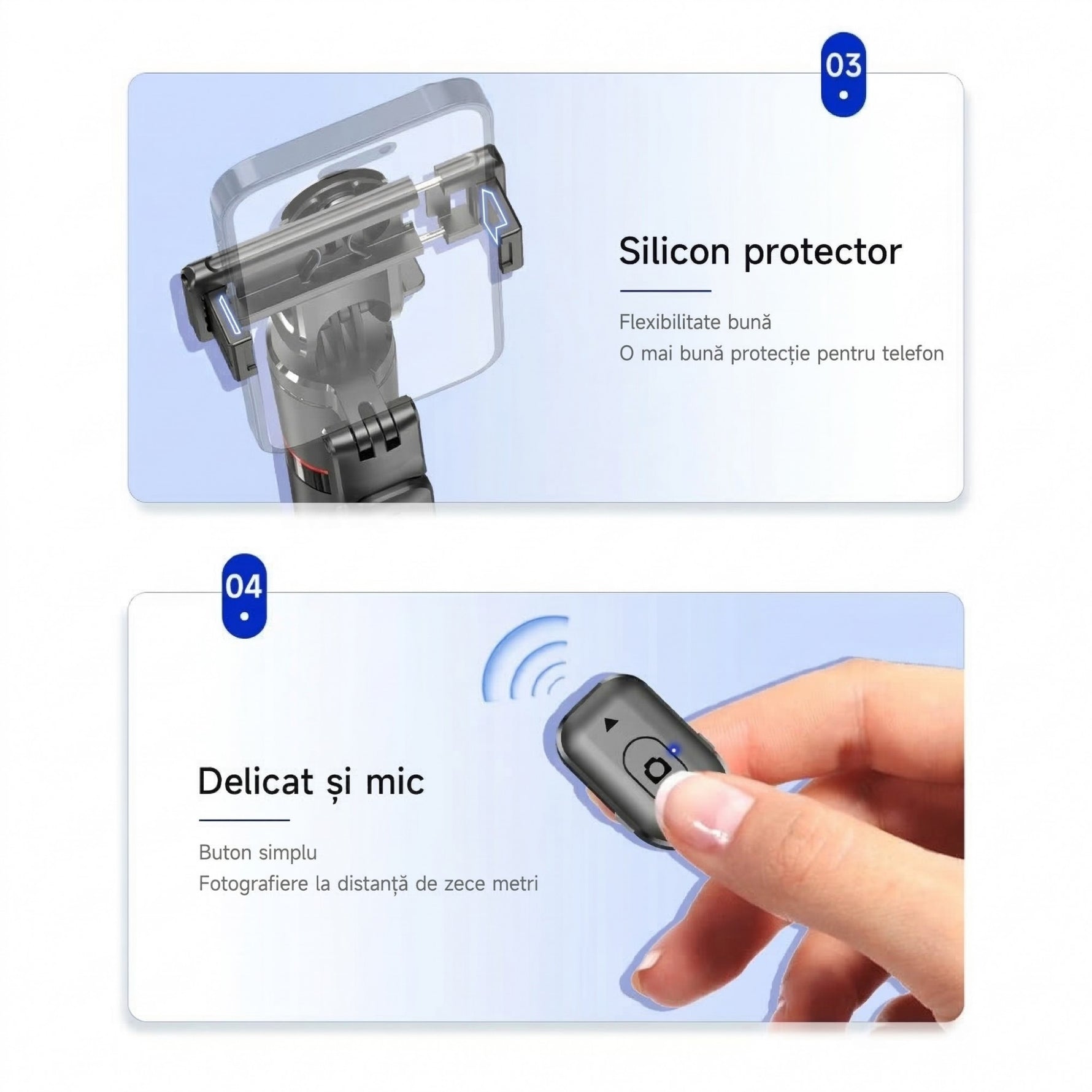 Selfie Stick Pentru Telefon, Flippy, Trepied Aluminiu Extensibil, Telecomanda Bluetooth Reincarcabila, Pentru