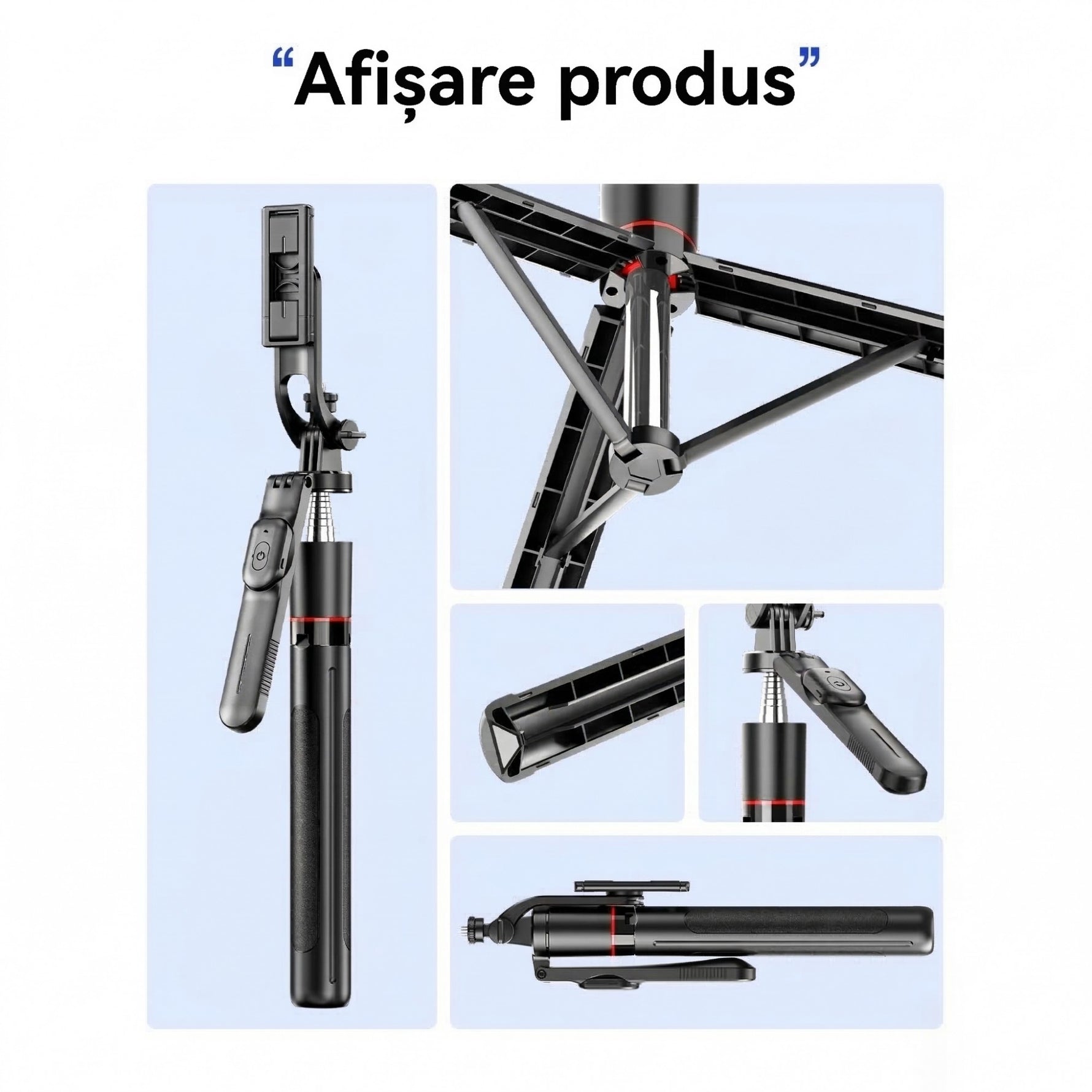 Selfie Stick Pentru Telefon, Flippy, Trepied Aluminiu Extensibil, Telecomanda Bluetooth Reincarcabila, Pentru