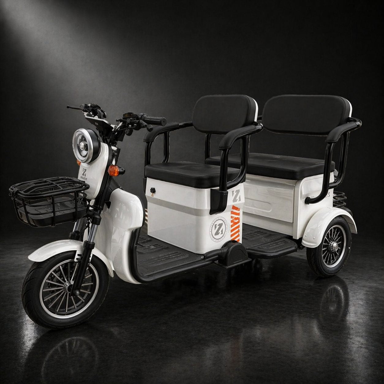 Triciclu Electric V6, Saige, Fara Permis, cu Doua Locuri, Motor 1800W, Baterie 72V24Ah, Autonomie 60km, 220x88x105 cm,