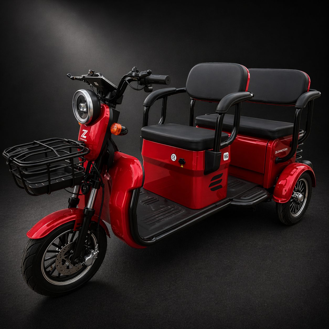Triciclu Electric V6, Saige, Fara Permis, cu Doua Locuri, Motor 1800W, Baterie 72V24Ah, Autonomie 60km, 220x88x105 cm,
