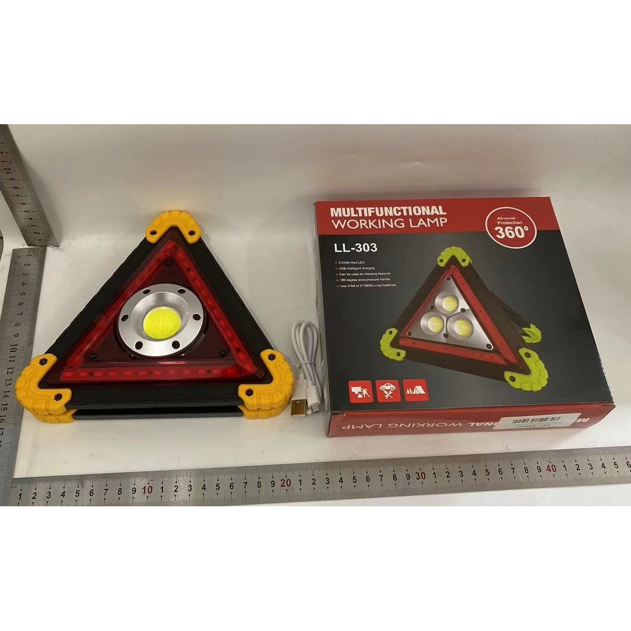 Triunghi Multifunctional de Avertizare, Flippy, Lanterna LED, Impermeabil IP65, 800 lm, 2 x AA, Functie Incarcare