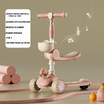 Trotineta Multifunctionala 3 in 1, Flippy, pentru Copii, 1-7 Ani, cu Lumini si Muzica, Reglabil 360, Pliere Usoara,