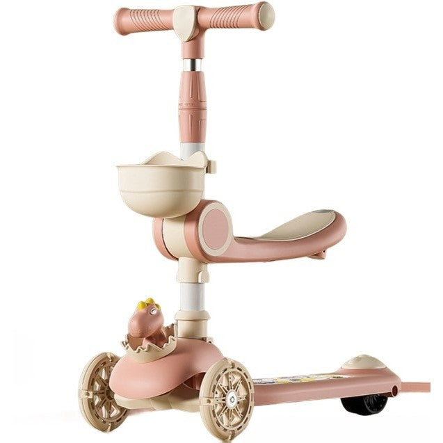 Trotineta Multifunctionala 3 in 1, Flippy, pentru Copii, 1-7 Ani, cu Lumini si Muzica, Reglabil 360, Pliere Usoara,