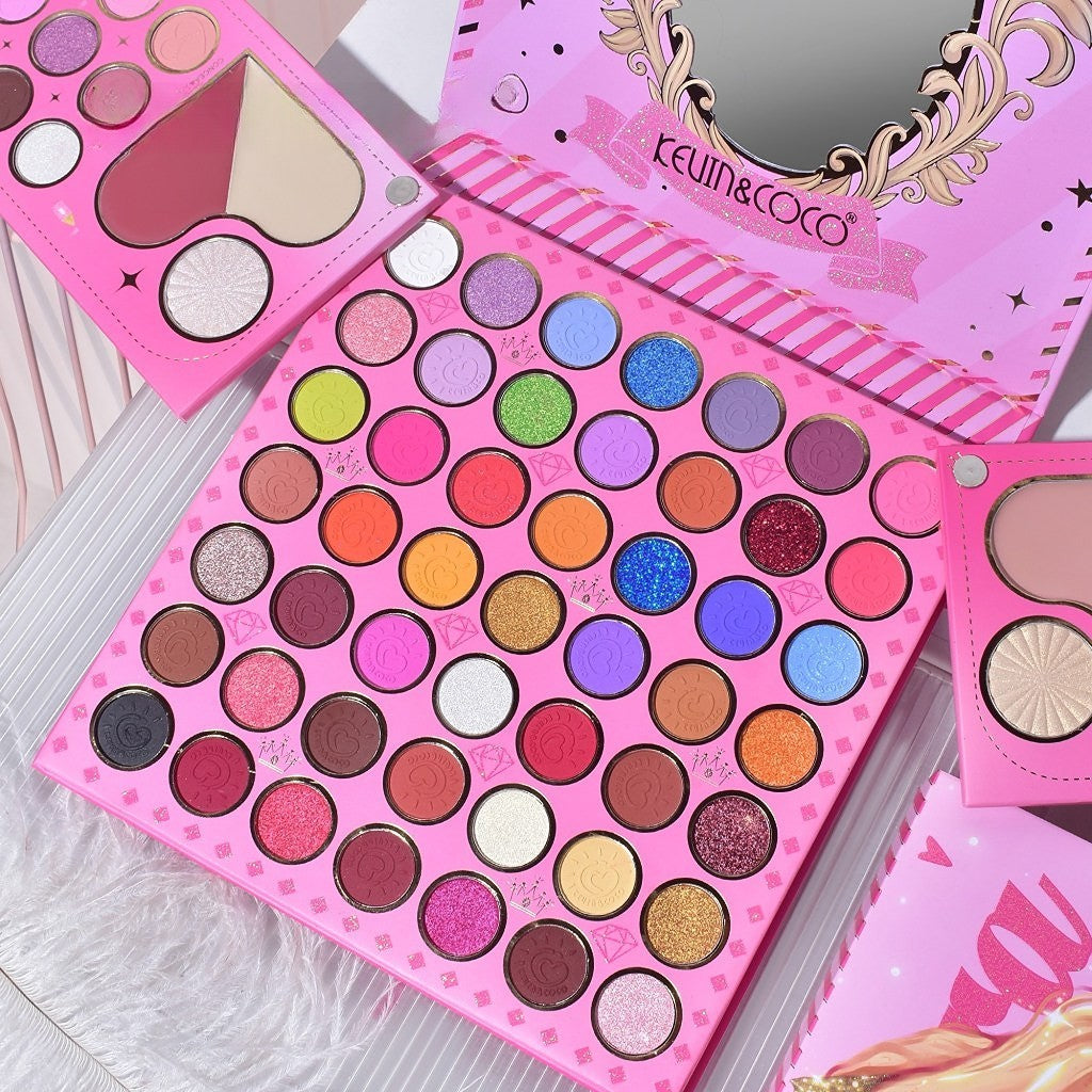 Trusa de Machiaj, KEVIN & COCO, Princess Palette. Fard de Pleoape, Iluminator, Corector, Ruj, 79 culori, 19.7 x 20 x 2