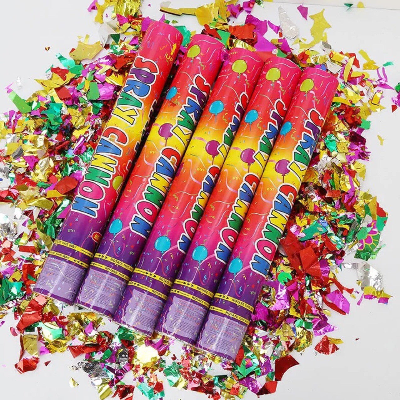 Tub de Confetti, Flippy, Clasic, 60x5 cm, Confetii Asortate din Plastic, Eliberare prin Rasucire, Multicolor