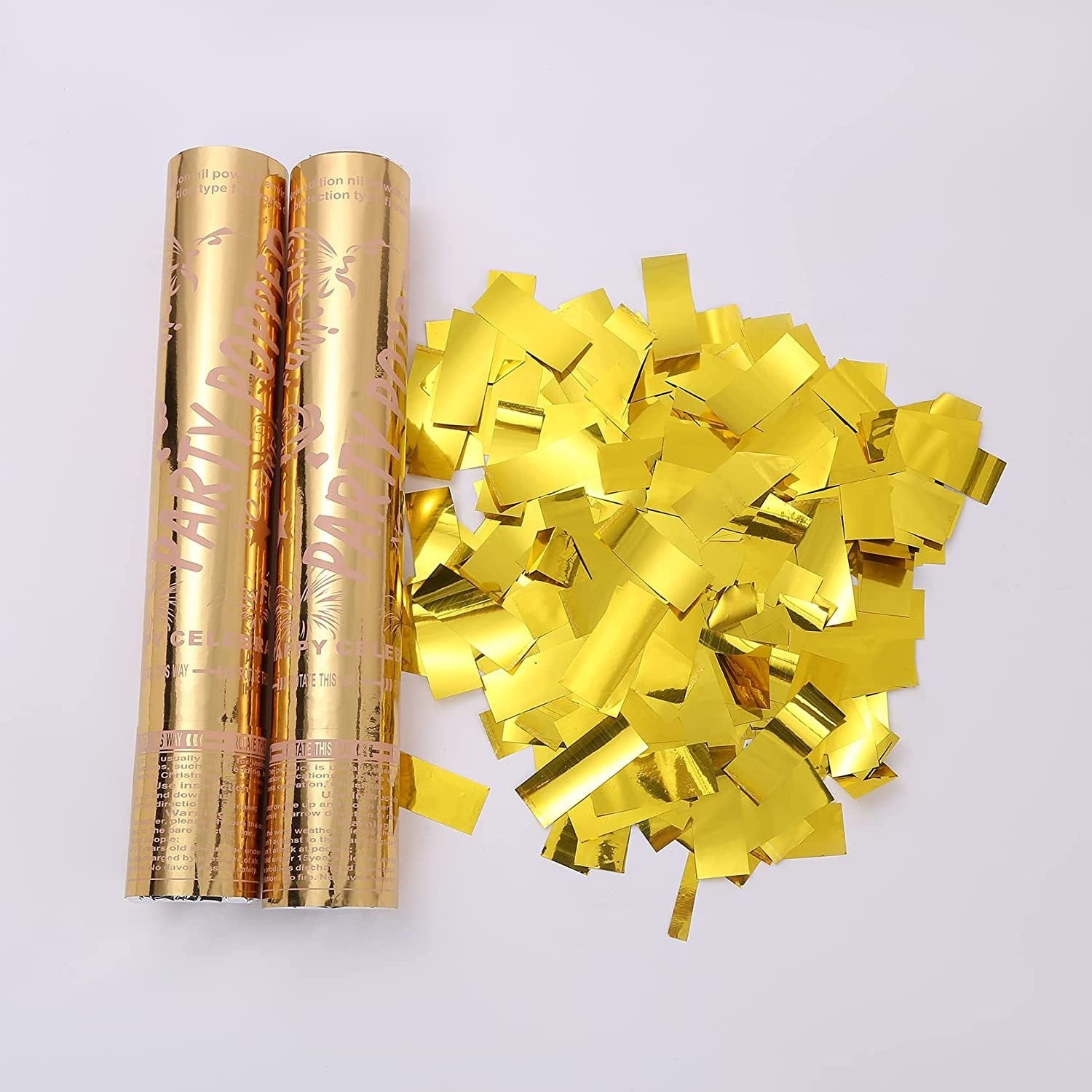 Tub de Confetti, Flippy, Party Popper, 30x5 cm, Confetii Lucioase Rezistente la Foc, Eliberare prin Rasucire, Auriu
