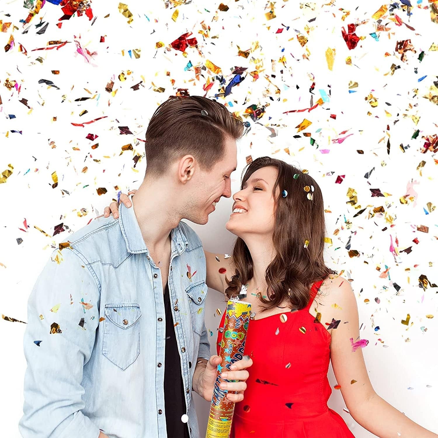 Tun de Confetti, Flippy, Party Popper, 60x5 cm, Model Stelute, Inimioare, Paiete, Lucioase, 3 cm Diametru, Multicolor