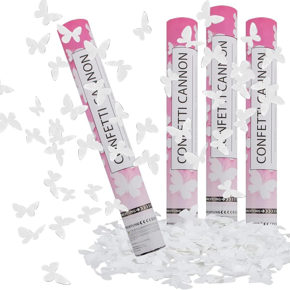 Tun de Confetti, Flippy, Confetti Cannon 40 cm, Model Fluturi din Hartie, Alb