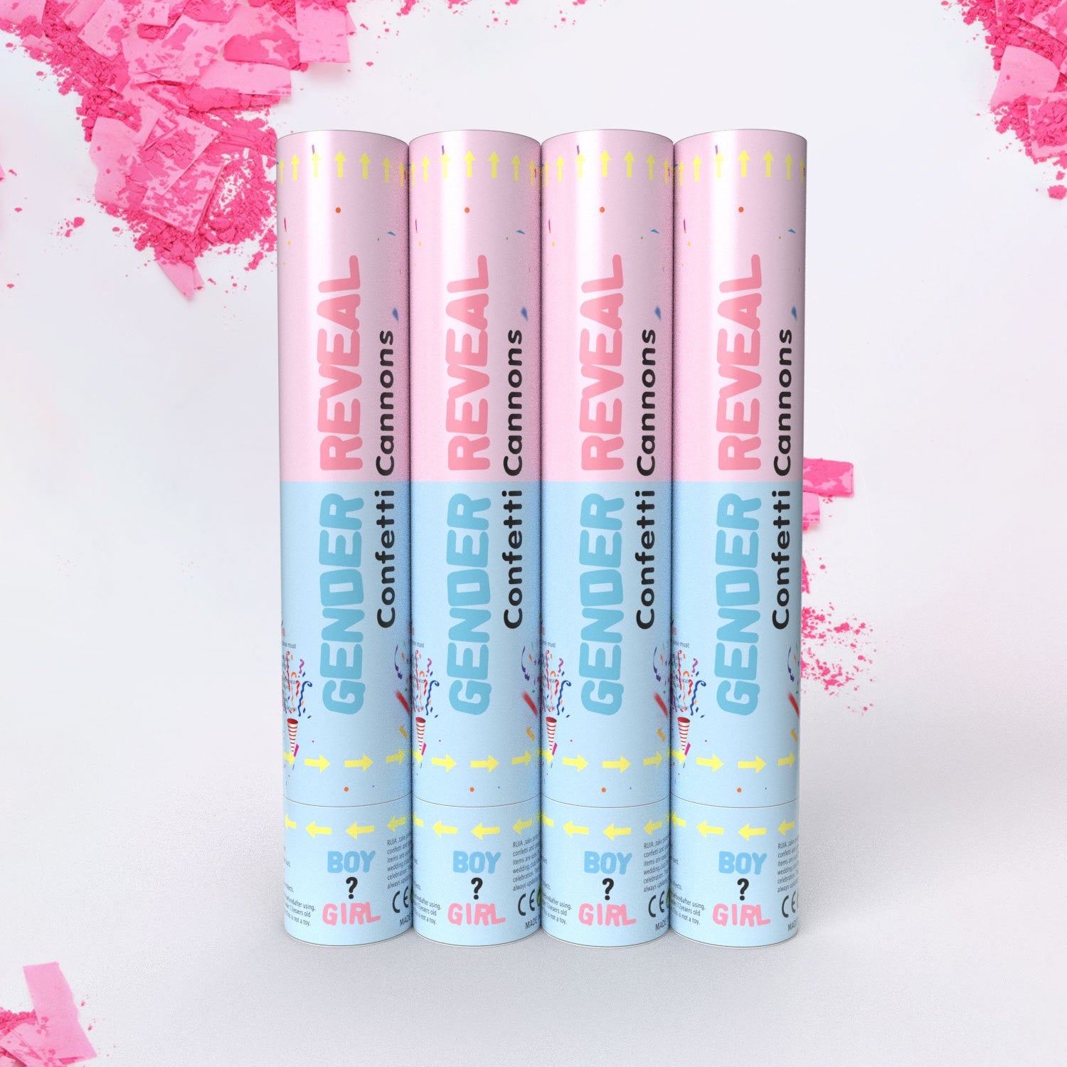 Tun Confetti, Flippy, Model Gender Reveal, Confetti Cannons, 40 cm, Ambalaj din Carton, Eliberare prin Rasucire, Roz