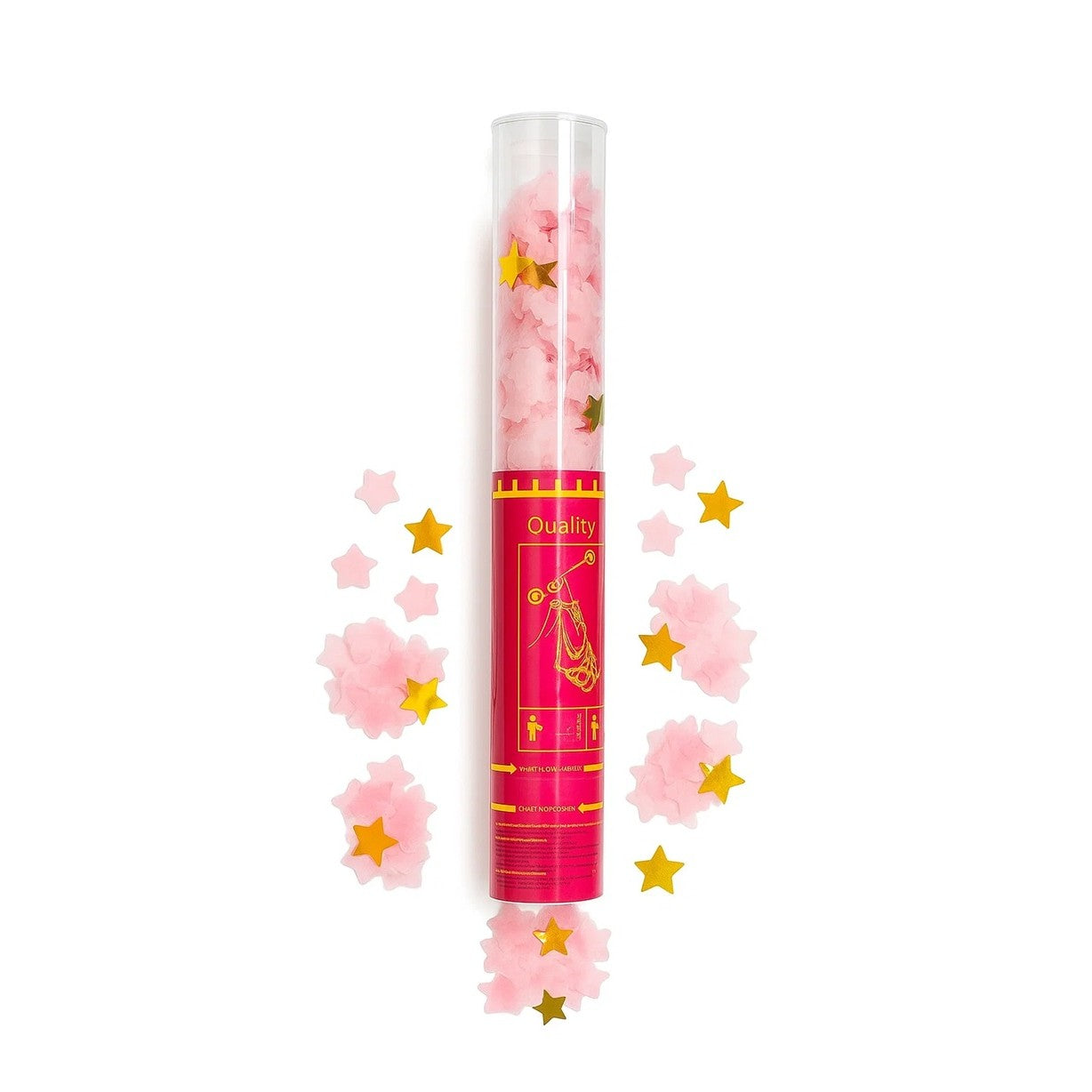 Tun de Confetti, Flippy, 40 cm, Model Stelute din Folie si Hartie, Ambalaj PET, Roz