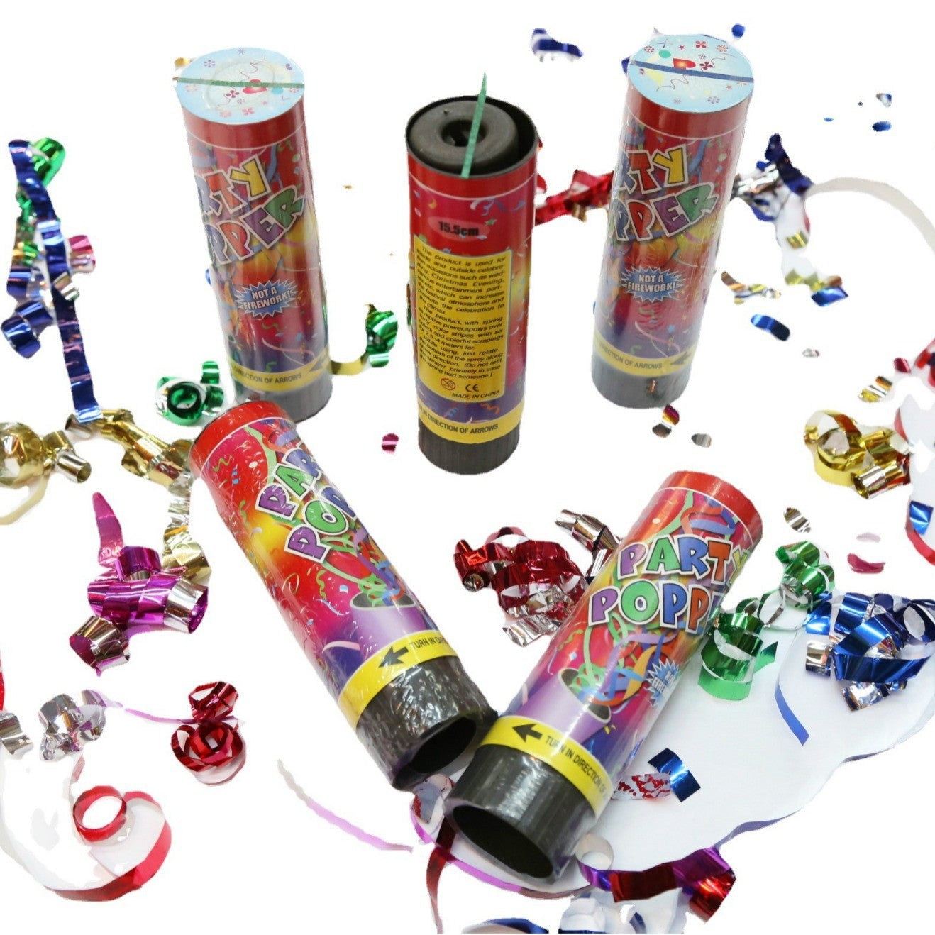 Tun de Confetti, Flippy, Party Popper 15 cm, Model Panglici din Folie, Multicolor