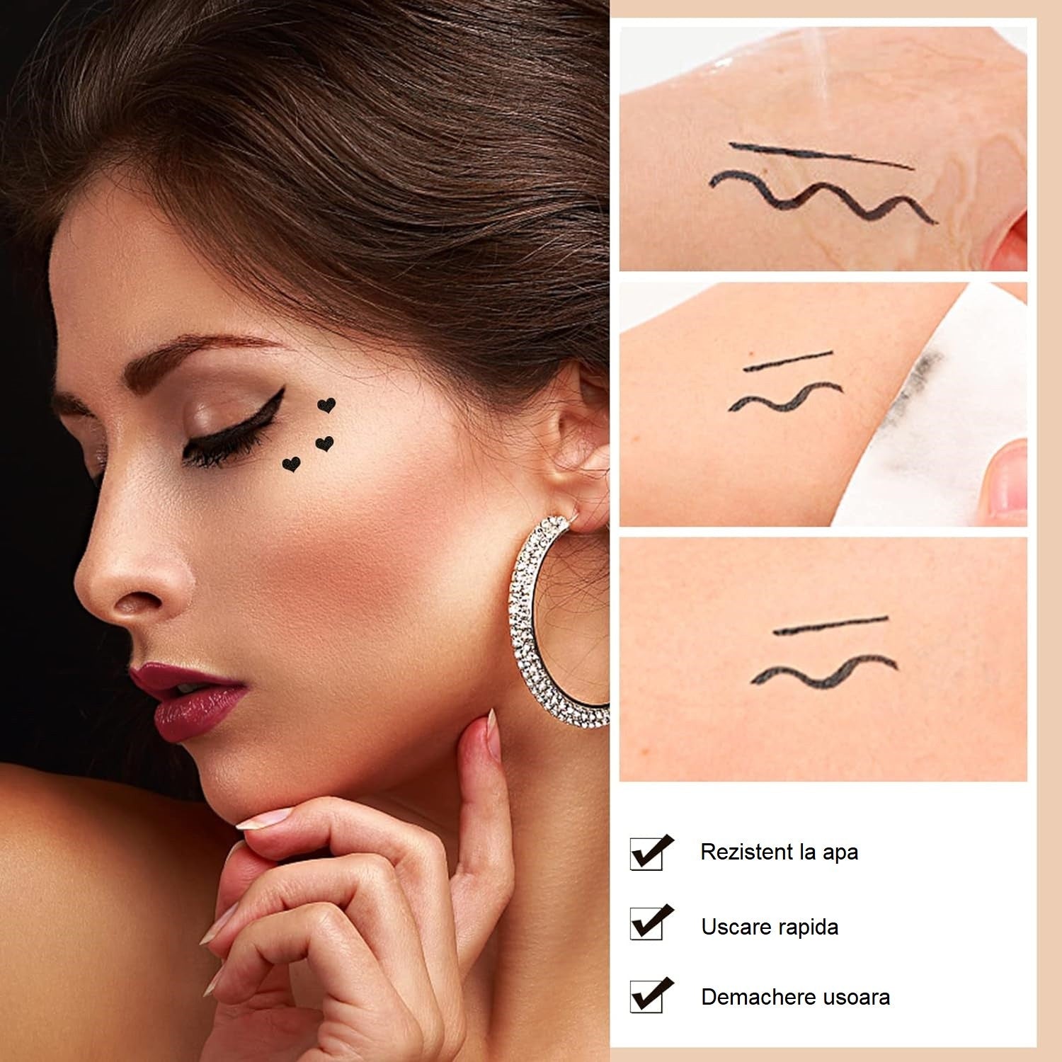Tus Lichid pentru Ochi, Flippy, 2 Capete, Eyeliner si Stampila Inima, Pentru Ochi si Corp, 50 g, Rezistent la Apa, 12.7