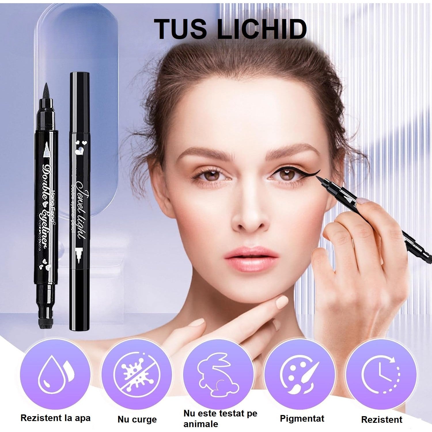 Tus Lichid pentru Ochi, Flippy, 2 Capete, Eyeliner si Stampila Inima, Pentru Ochi si Corp, 50 g, Rezistent la Apa, 12.7