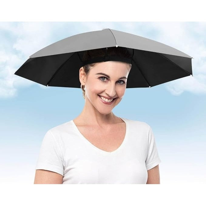 Umbrela de Cap, Flippy, Diametru 69 cm, Banda Elastica de Cap, Protectie UV/Ploaie, Gri
