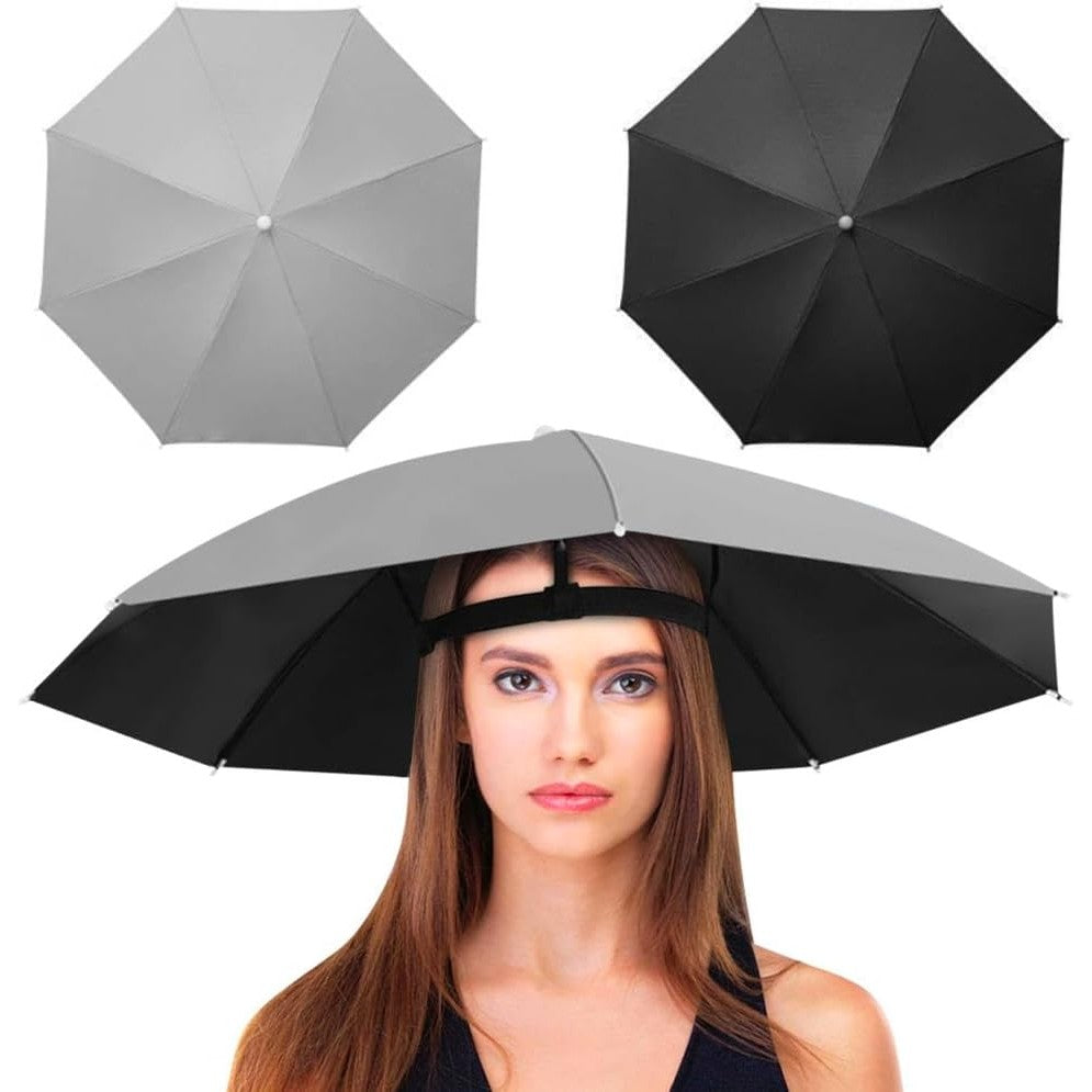 Umbrela de Cap, Flippy, Diametru 69 cm, Banda Elastica de Cap, Protectie UV/Ploaie, Gri