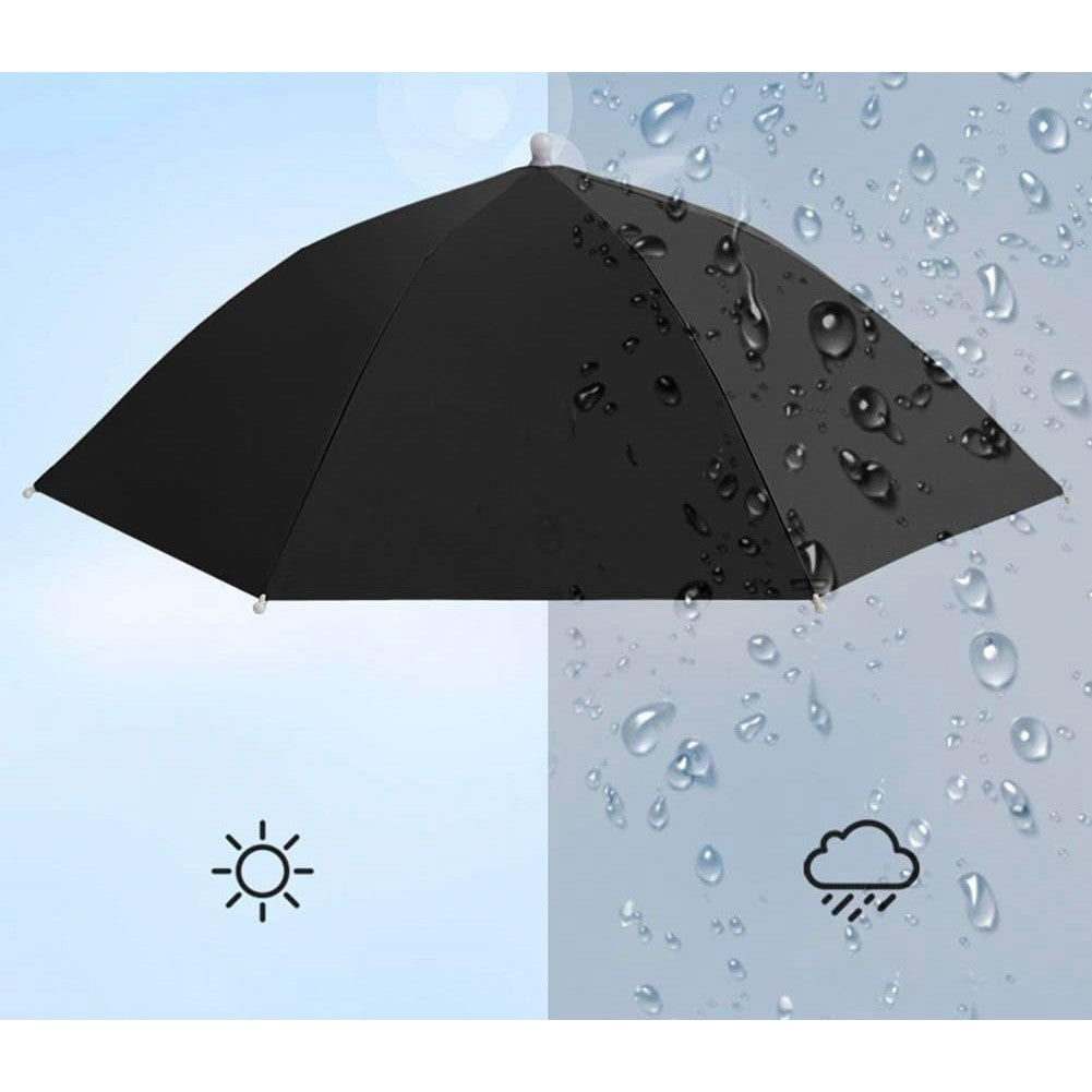 Umbrela de Cap, Flippy, Diametru 69 cm, Banda Elastica de Cap, Protectie UV/Ploaie, Negru