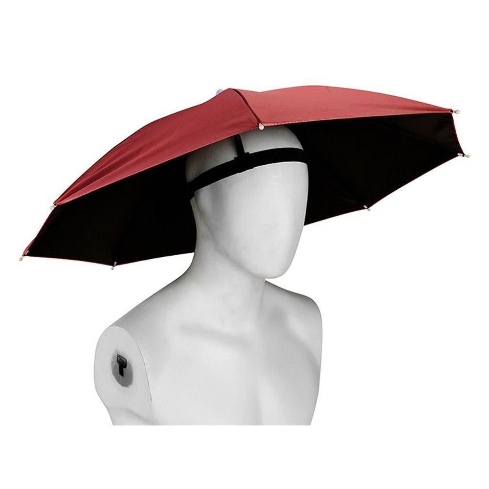 Umbrela de Cap, Flippy, Diametru 69 cm, Banda Elastica de Cap, Protectie UV/Ploaie, Rosu Inchis