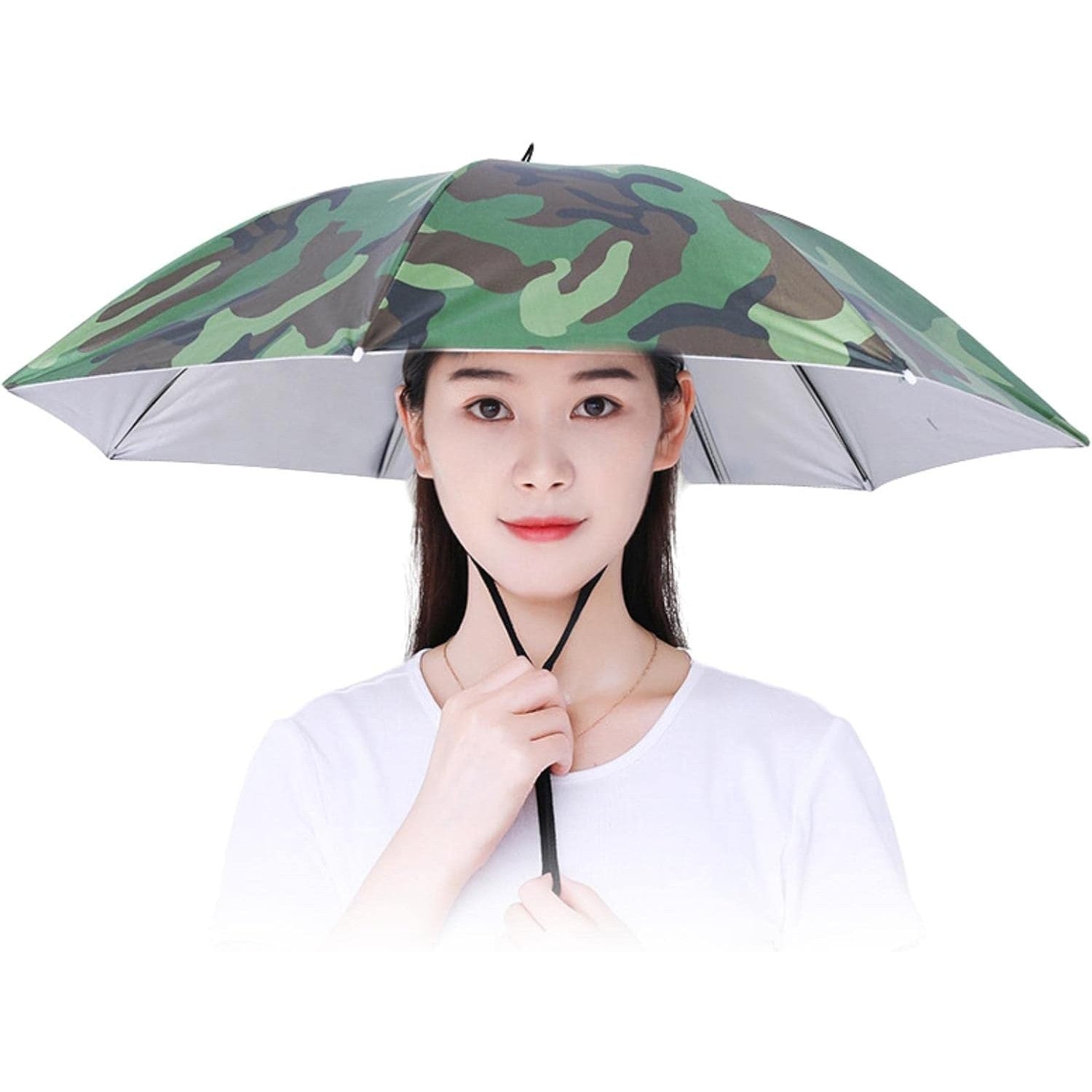 Umbrela de Cap, Flippy, Diametru 69 cm, Snur Reglabil de Cap, Protectie UV/Ploaie, Camuflaj