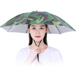 Umbrela de Cap, Flippy, Diametru 69 cm, Snur Reglabil de Cap, Protectie UV/Ploaie, Camuflaj