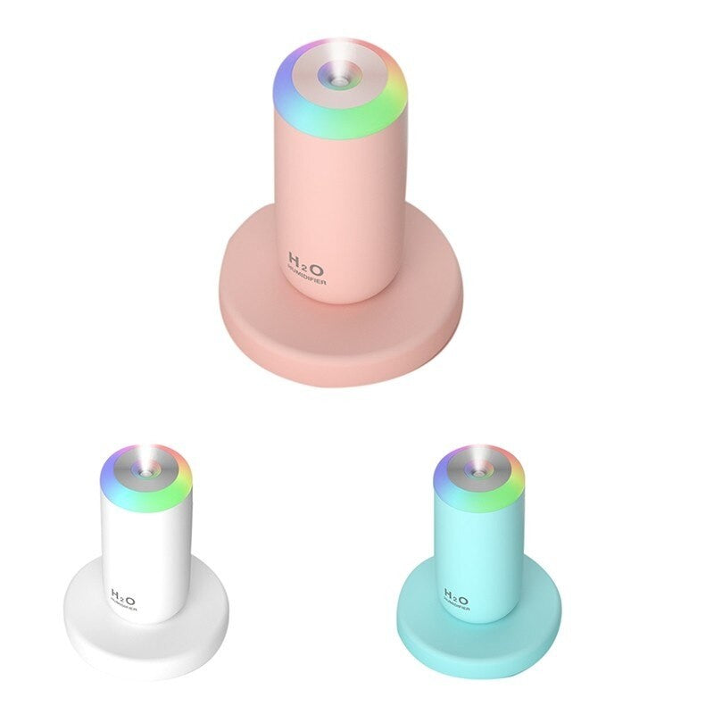 Umidificator, H2O, cu Difuzor de Aroma, Lumina de Noapte LED in 7 Culori, Zgomot Redus, 14.7x7.2cm, 350mL, Culoare Roz