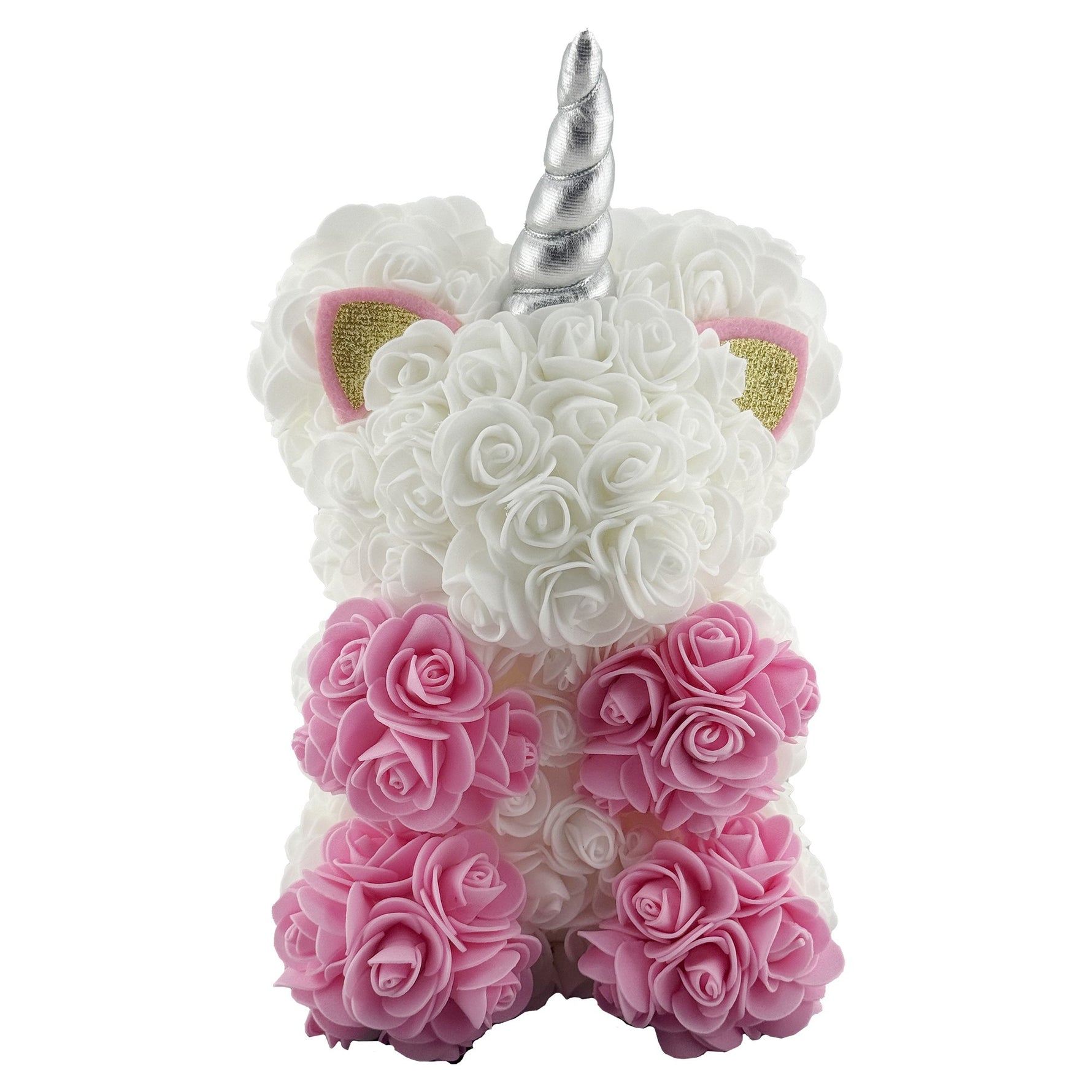 Unicorn din Flori, Flippy, Unicorn din Trandafiri de Spuma, Unicornul 17 x 17 x 23 cm / Cutia Trasparenta 19 x 19 x 28