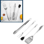 Set 4 ustensile pentru gratar Flippy, din otel inoxidabil, cu agatatoare, rezistente la temperaturi ridicate, argintiu