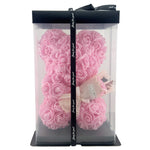 Ursulet din Flori, Flippy, Ursulet din Trandafiri de spuma, Ursuletul 16 x 16 x 23 cm / Cutia Trasparenta 17 x 17 x 25