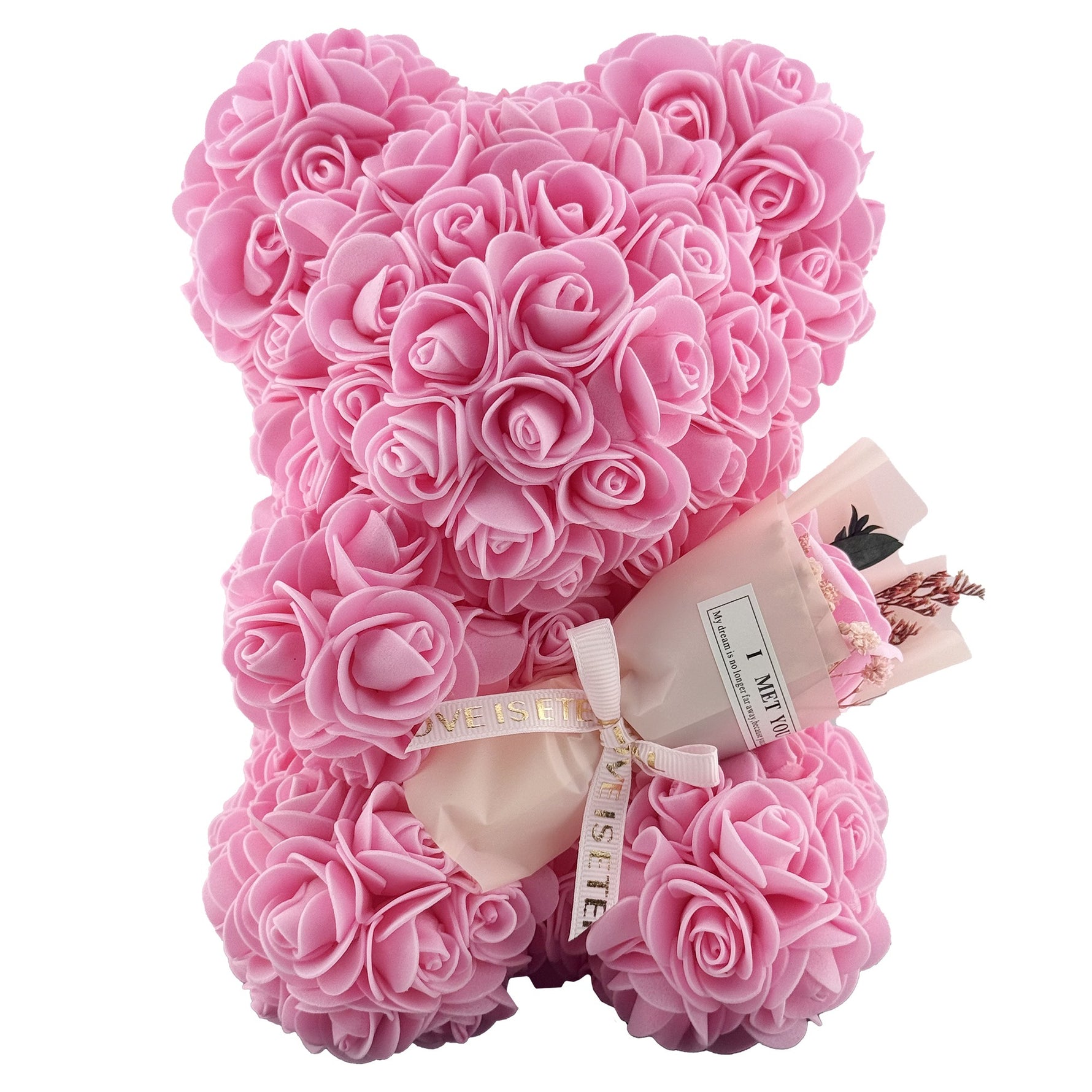 Ursulet din Flori, Flippy, Ursulet din Trandafiri de spuma, Ursuletul 16 x 16 x 23 cm / Cutia Trasparenta 17 x 17 x 25