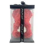 Ursulet din Flori, Flippy, Ursulet din Trandafiri de spuma, Ursuletul 17 x 17 x 23 cm / Cutia Trasparenta 19 x 19 x 28