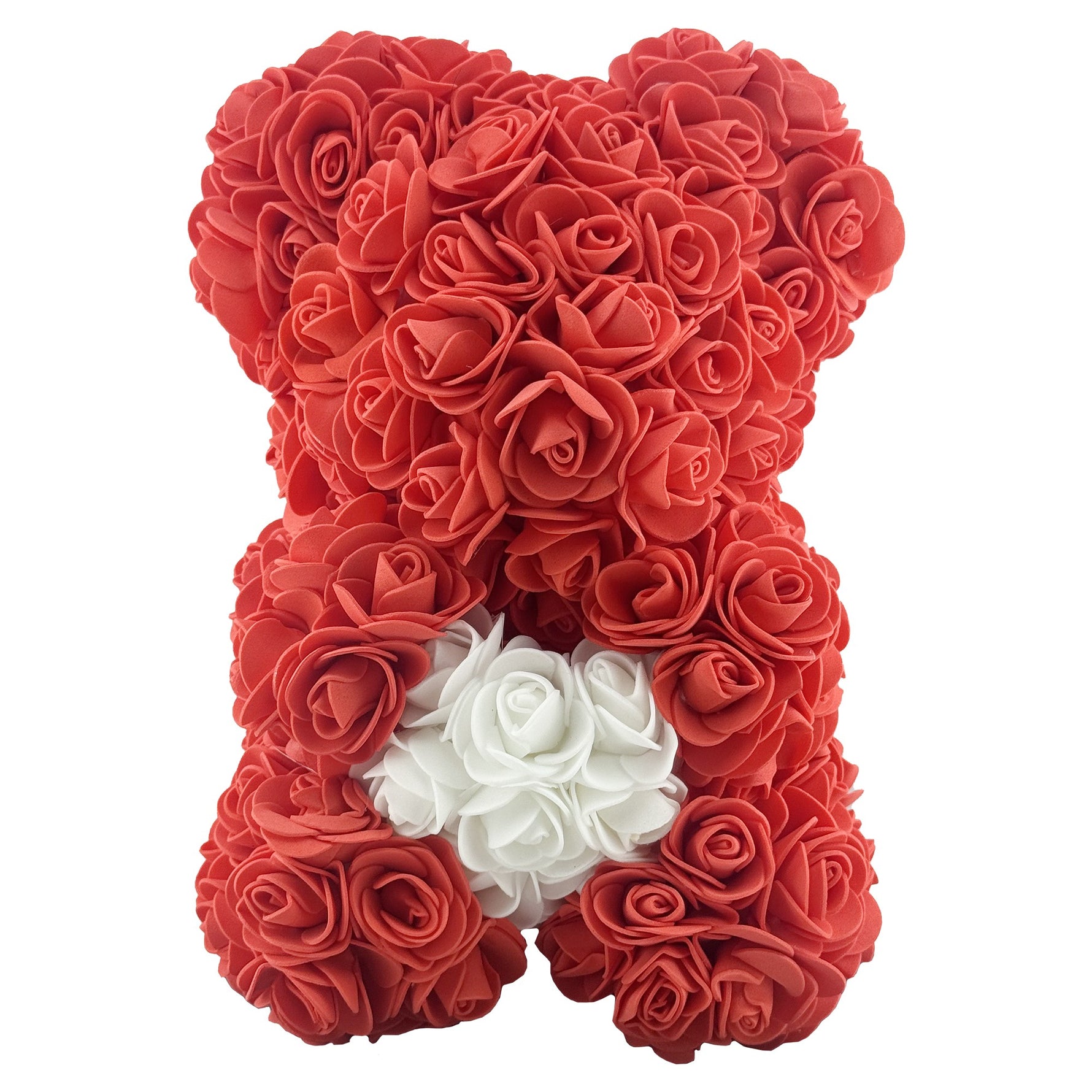 Ursulet din Flori, Flippy, Ursulet din Trandafiri de spuma, Ursuletul 17 x 17 x 23 cm / Cutia Trasparenta 19 x 19 x 28