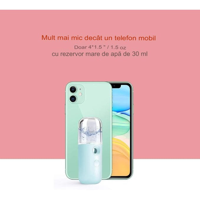 Spray de Hidratare Facială cu Tehnologie Nano, Flippy, Hidratare, Igienizare, Abur Rece, Încărcare USB, Capacitate 30