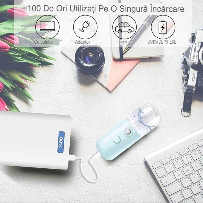 Spray de Hidratare Facială cu Tehnologie Nano, Flippy, Hidratare, Igienizare, Abur Rece, Încărcare USB, Capacitate 30