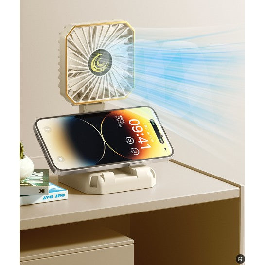 Ventilator Portabil, Flippy, de Gat, de Birou, Suport Telefon, 14 x 7 cm, Incarcare USB, din ABS, 3 Viteze, Alb