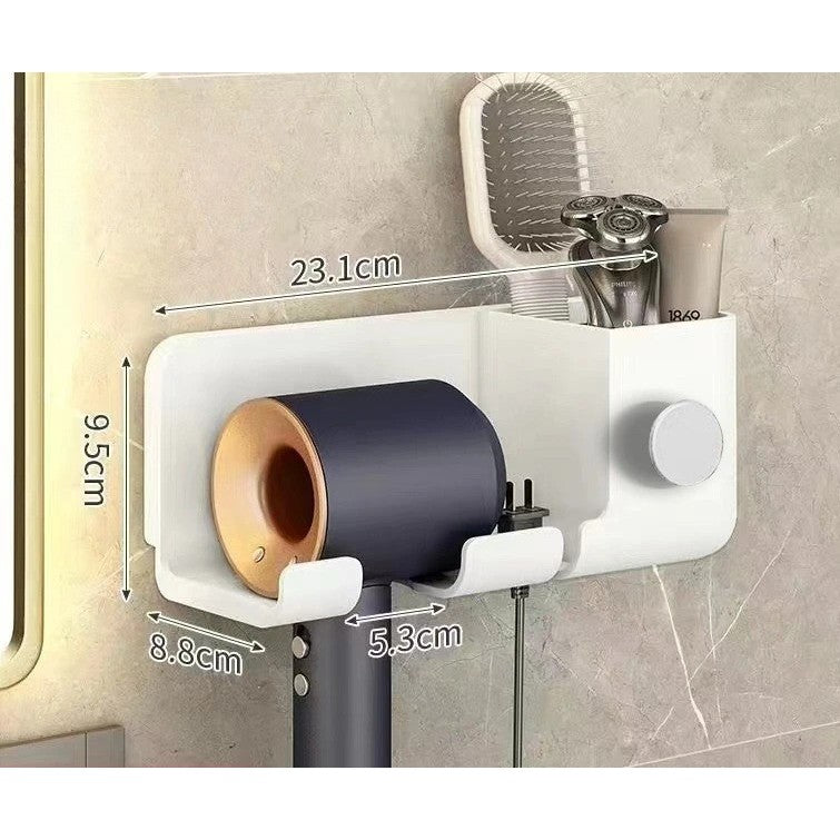 Suport de Baie, Flippy, pentru Uscator de Par, cu Organizator Dublu, din Plastic, Aplicare cu Suport Adeziv, 23 x 8.8 x
