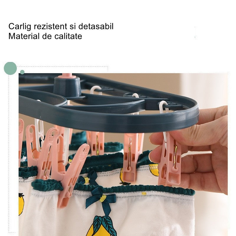 Uscator de Rufe Suspendat Flippy, cu 12 Carlige, Rotire 360 Grade, Protectie Vant, Mateiral Plastic, Usor de Depozitat,