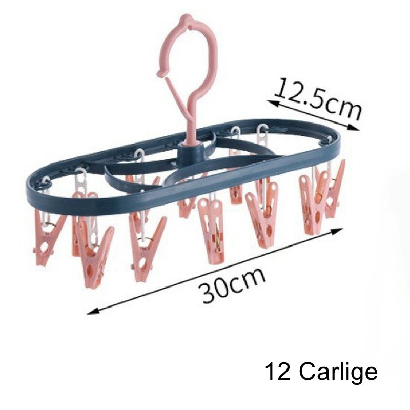 Uscator de Rufe Suspendat Flippy, cu 12 Carlige, Rotire 360 Grade, Protectie Vant, Mateiral Plastic, Usor de Depozitat,