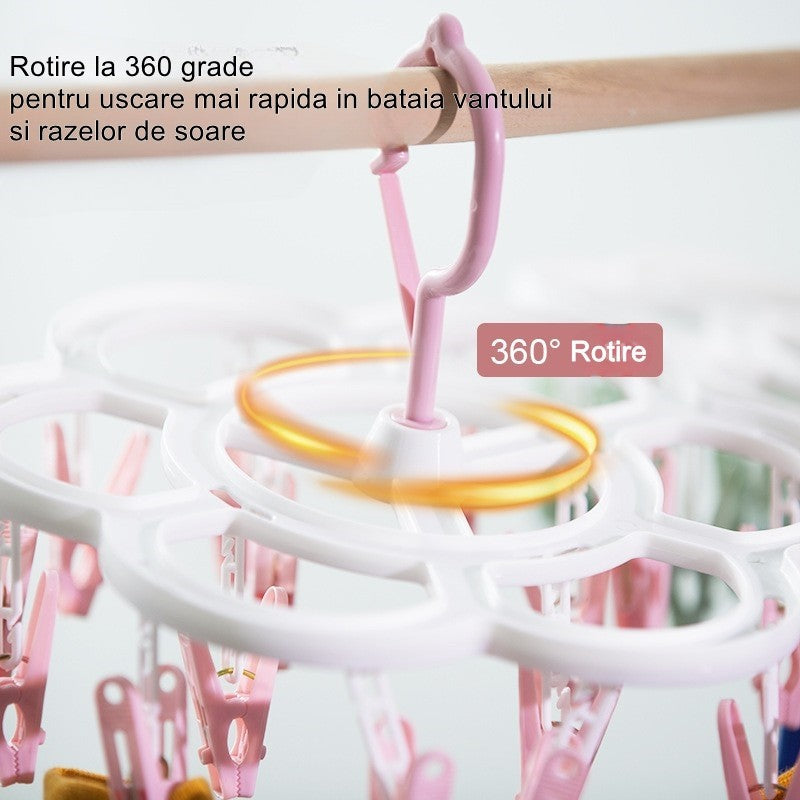 Uscator de Rufe Suspendat Flippy, cu 16 Carlige, Rotire 360 Grade, Mateiral Plastic, Usor de Depozitat,