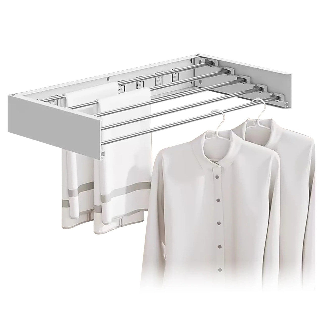 Suport Haine, Flippy, Depozitare si Uscare Rufe, din Aluminiu, Pliabil, Impermeabil, Montare prin Perforare, 100 cm, Alb