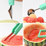 Ustensila bucatarie 4 in 1 pentru taiat si decorat fructe Flippy, material inox si plastic, compact, 28x6.2 cm, verde