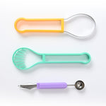 Ustensila bucatarie 4 in 1 pentru taiat si decorat fructe Flippy, material inox si plastic, compact, 28x6.2 cm,
