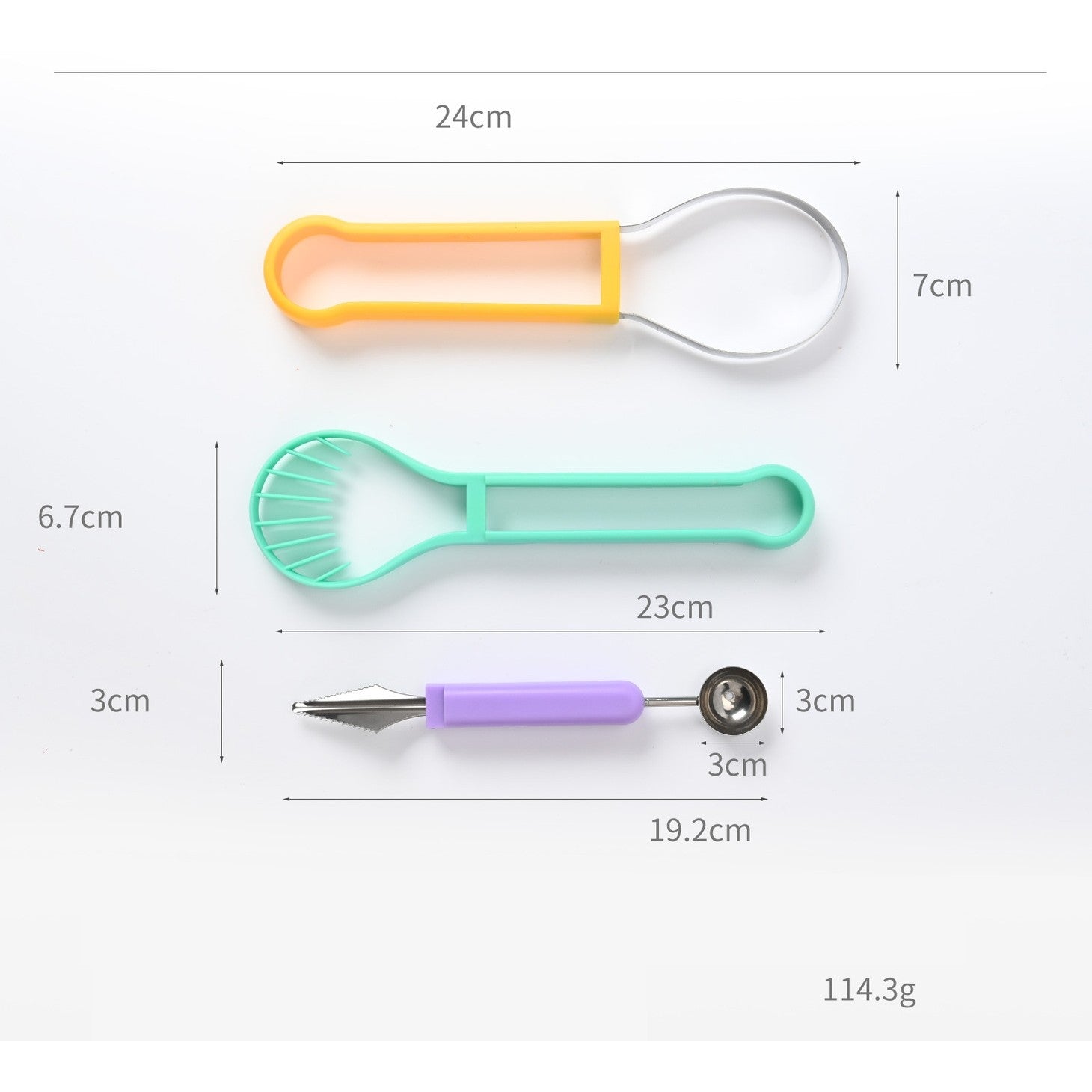 Ustensila bucatarie 4 in 1 pentru taiat si decorat fructe Flippy, material inox si plastic, compact, 28x6.2 cm,