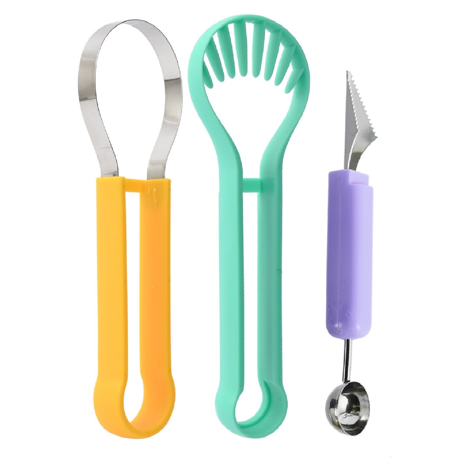 Ustensila bucatarie 4 in 1 pentru taiat si decorat fructe Flippy, material inox si plastic, compact, 28x6.2 cm,