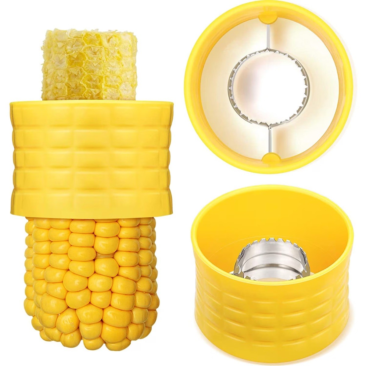 Ustensila pentru Curatare Porumb, Flippy, Diametru 3.6 cm, din Plastic si Otel Inoxidabil, Galben