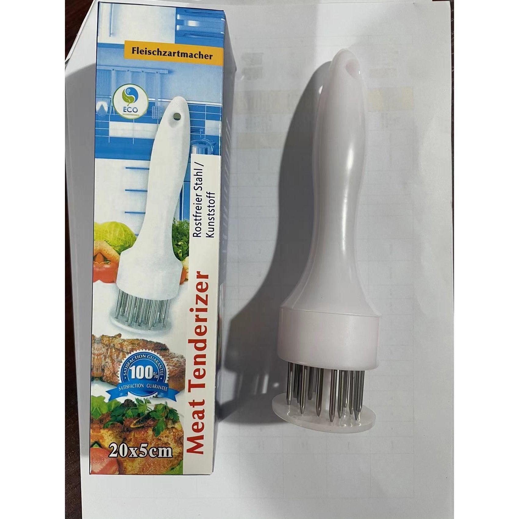 Ustensila pentru fragezit carnea, Flippy, cu 16 de tije ascutite din inox 304, 20 cm, Alb