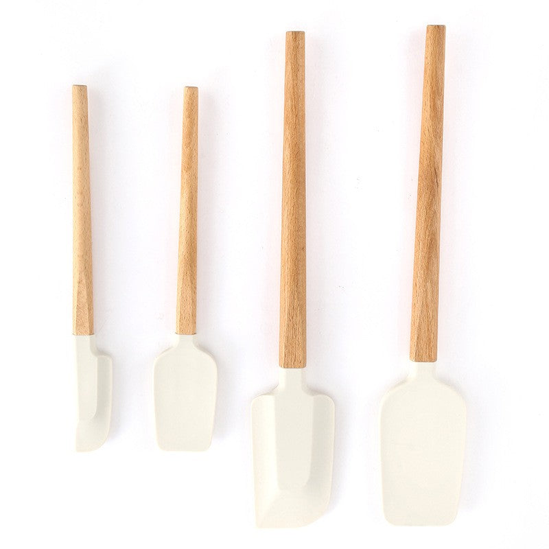 Ustensile de Bucatarie, Flippy, Set din 4 bucati, din Silicon si Lemn, Spatule de Diferite Dimensiuni, Termo