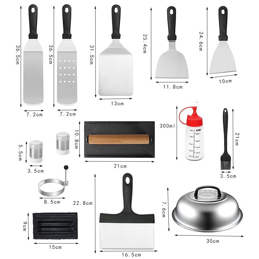 Ustensile pentru Gratar, Flippy, Set din 17 Ustensile pentru Gratar cu Preparare de tip Plita, Ustensile din Otel