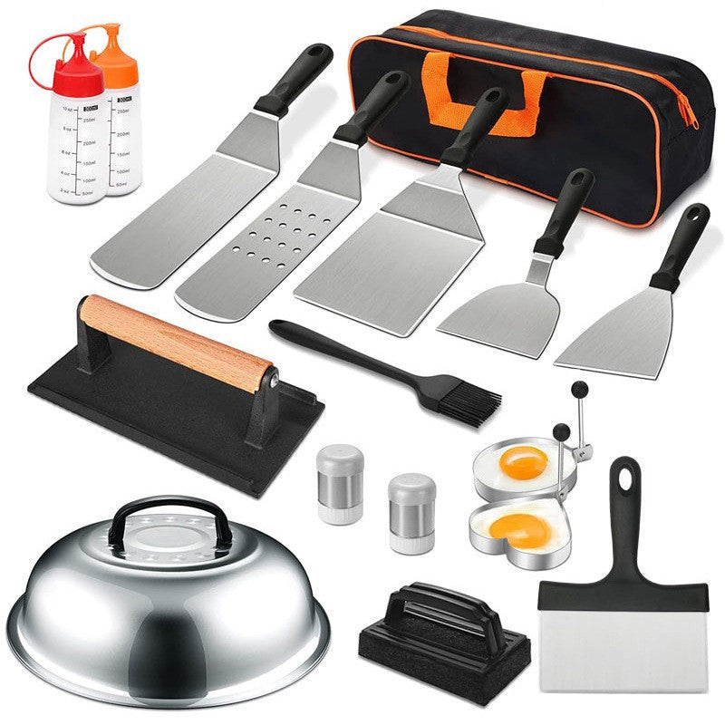 Ustensile pentru Gratar, Flippy, Set din 17 Ustensile pentru Gratar cu Preparare de tip Plita, Ustensile din Otel