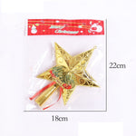 Varf decorativ de brad, Auriu, in forma de Stea, cu decoratiune Merry Christmas, din Plastic, 18.5 x 15 cm,