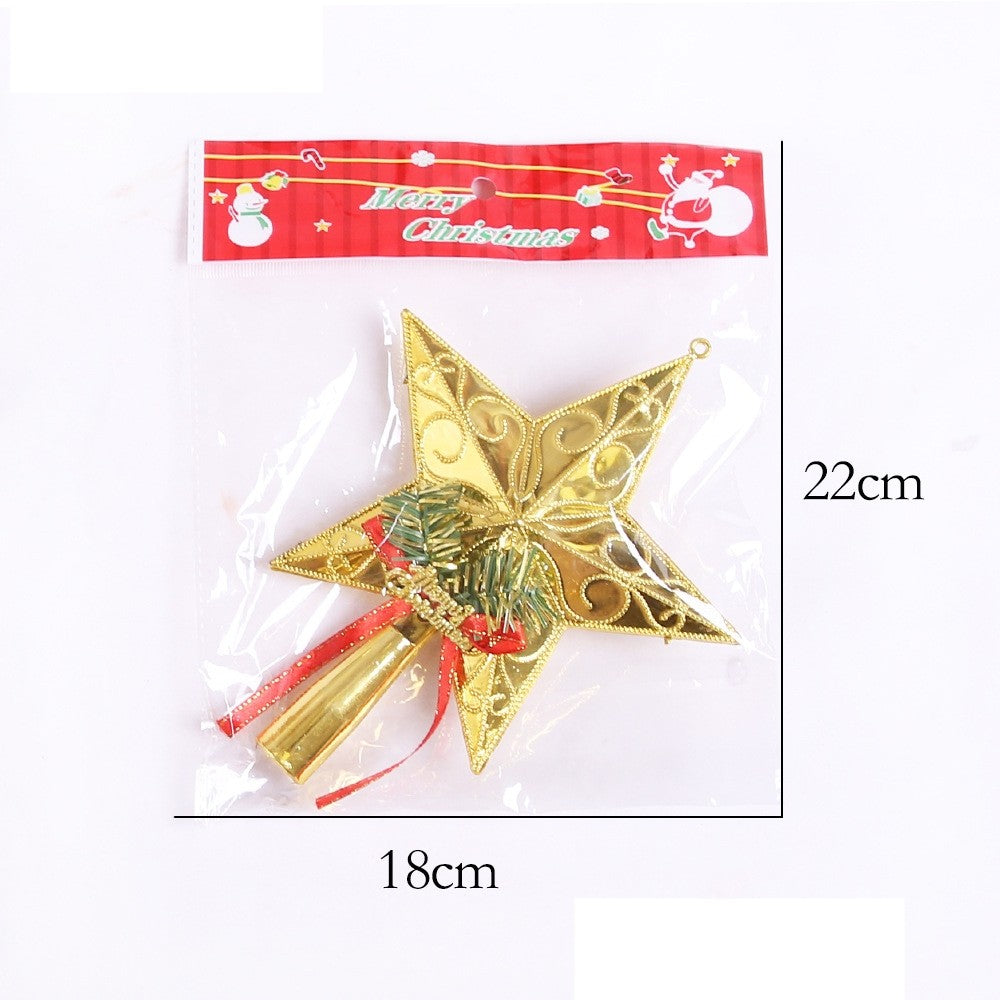 Varf decorativ de brad, Auriu, in forma de Stea, cu decoratiune Merry Christmas, din Plastic, 18.5 x 15 cm,